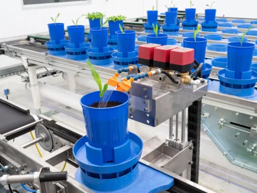 In einem Labor werdden Pflanzensetzlinge mit Maschinen vermessen