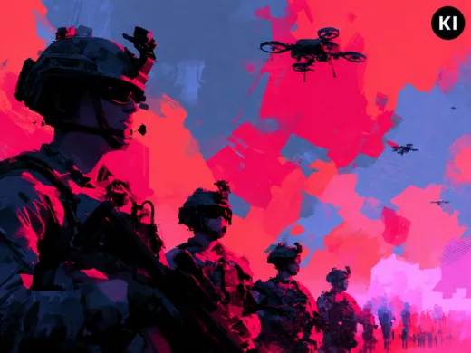 Ein KI-Bild, das soldaten und eine drohne zeigt