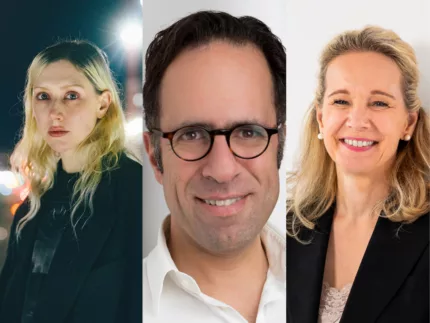 Colllage mit drei Personen. Links im Bild Ilona Hartmann, mittig Mazda Adli, rechts im Bild Sarah Wedl-Wilson