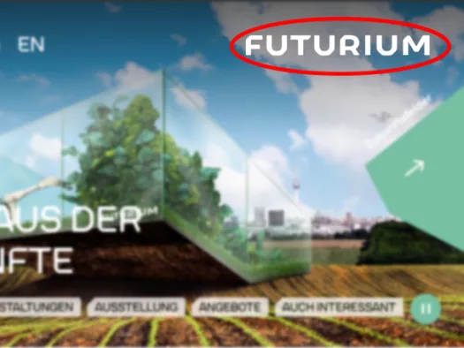Startseite des Futuriums, das Wort Futurium ist rot umrandet