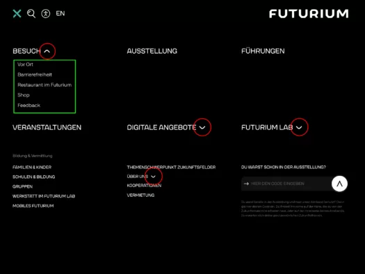 Screenshot der Navigation