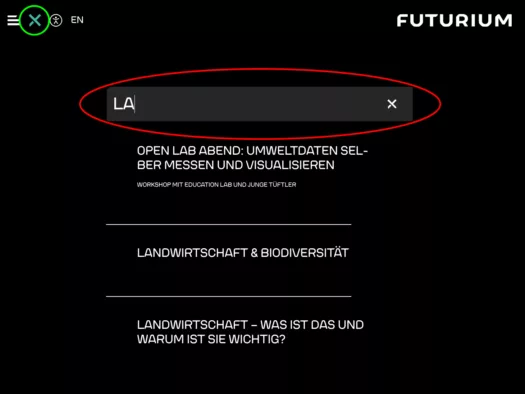 Screenshot von der Suche