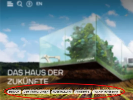 Screenshot der Startseitennavigation