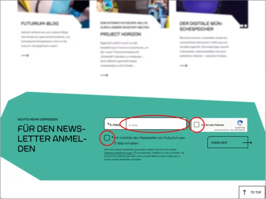 Screenshot der Newsletteranmeldung