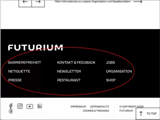 Screenshot der unteren Startseitennavigation