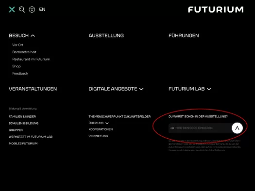 Screenshot der Navigation, das Feld für die Eingabe der Armbandnummer ist rot umrandet