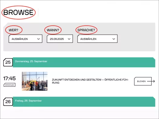Screenshot der Führungsauswahl