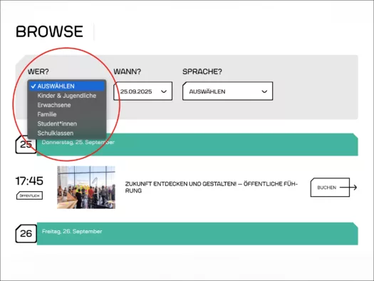 Screenshot von der Auswahl der Zielgruppe