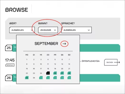 Screenshot Auswahl des Datums