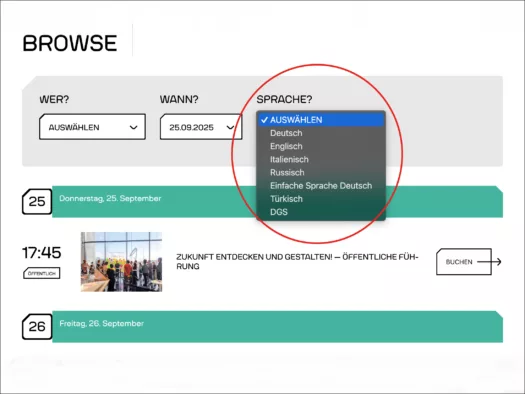 Screenshot Sprachauswahl
