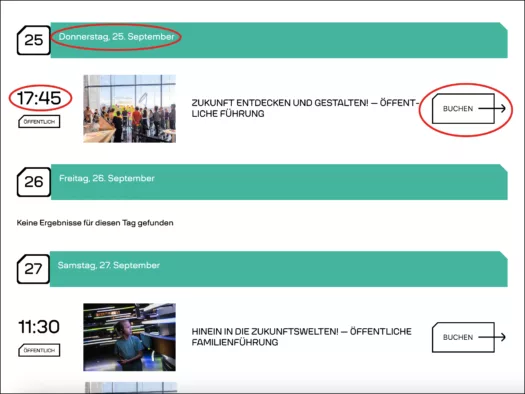 Screenshot Führung auswählen