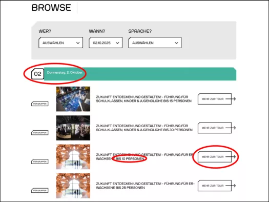 Screenshot Führungsauswahl