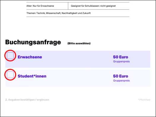 Screenshot Zielgruppe auswählen