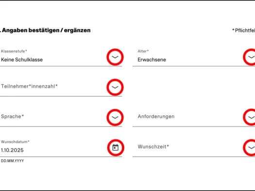 Screenshot Eingaben für die Führung