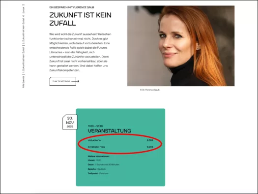 Screenshot Veranstaltung mit Kosten