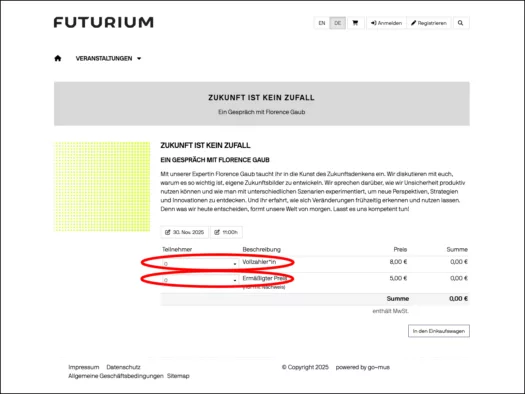 Screenshot Auswahl der Teilnehmer
