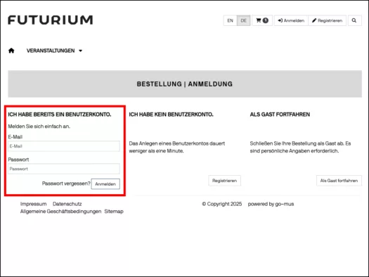 Screenshot Anmeldeseite