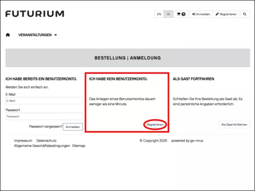 Screenshot Für ein Konto registrieren