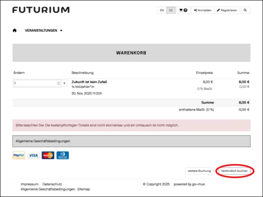 Screenshot Veranstaltung verbindlich buchen