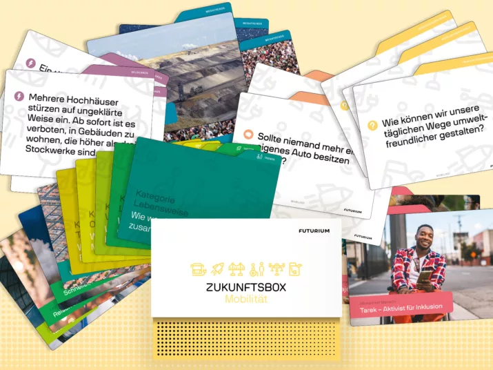 Das Titelbild zeigt eine Auswahl der Karten aus der Zukunftsbox