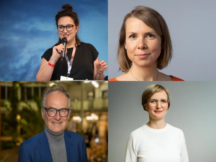 Collage with four people. In the left uper corner one can see a picture of Sarah Kessler, left lower corner Frank Plasberg, right upper corner Helene Bubrowski, right lower corner Franziska Brantner.
