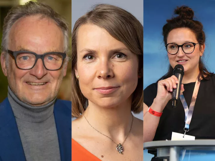 Collage mit drei Personen. Links im Bild Frank Plasberg, mittig Helene Bubrowski und rechts Sarah Kessler.