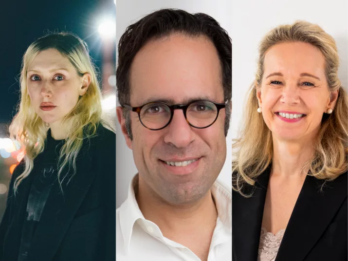 Colllage mit drei Personen. Links im Bild Ilona Hartmann, mittig Mazda Adli, rechts im Bild Sarah Wedl-Wilson