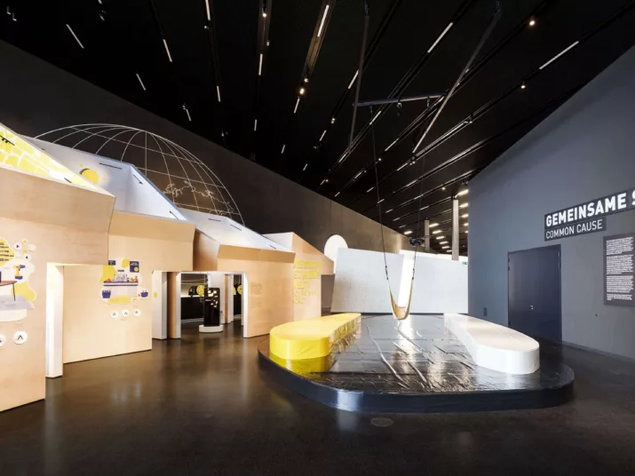 The human exhibition room with walls and a large swing